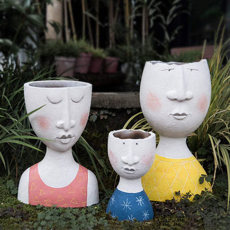 Happy Home Art Portrait Sculpture Flower Pot Balcony Garden Decoration Dried Flower And Flowerpot Ornaments