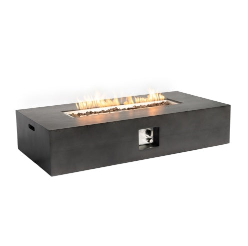 56 Fire Pit Table For Outside, 50,000 BTU Large Rectangular Stone Gas Fire Pit With Lava Rocks  Rain Cover