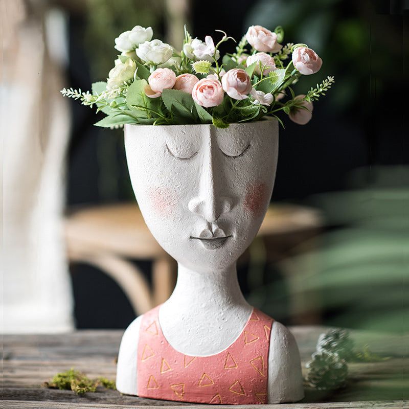 Happy Home Art Portrait Sculpture Flower Pot Balcony Garden Decoration Dried Flower And Flowerpot Ornaments