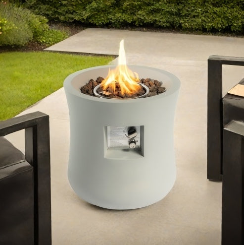 Outdoor Propane Fire Pit Table,Compact Streamlined Modern 20-inch,Round Graphite Base With Waterproof Cover,Free Lava Rocks